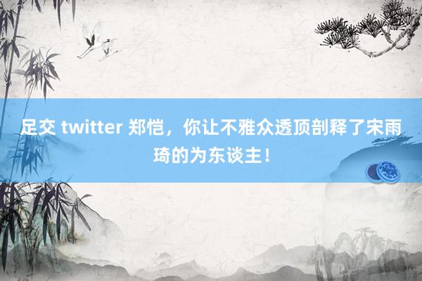 足交 twitter 郑恺，你让不雅众透顶剖释了宋雨琦的为东谈主！